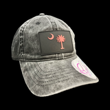 Cassie Washed Black Ladies Concealed Ponytail Palmetto Moon PVC Patch Hat