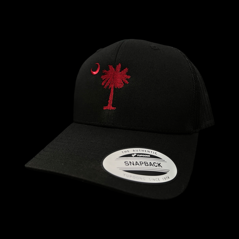 Yupoong 1776 SC Palmetto Moon Black Garnet Trucker Hat