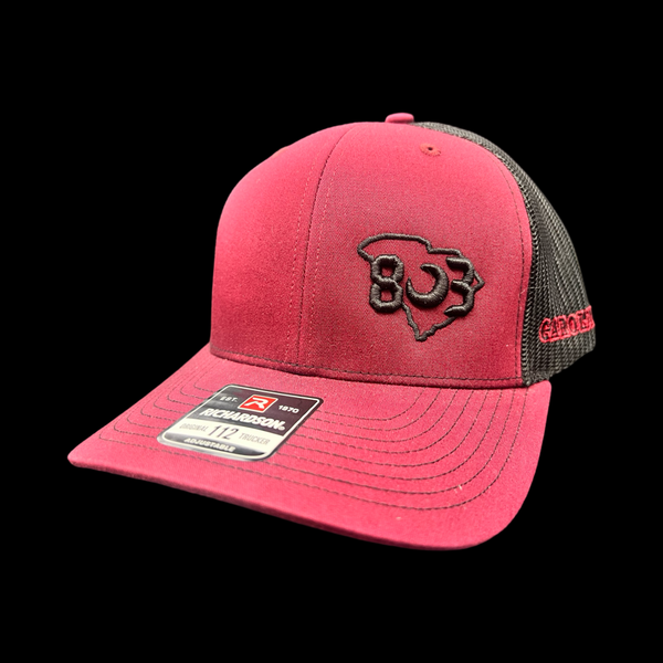 803 Richardson Offset Carolina Garnet Black Trucker Hat