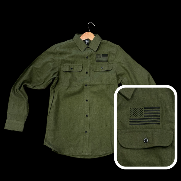 Military Olive Old Glory Flannel