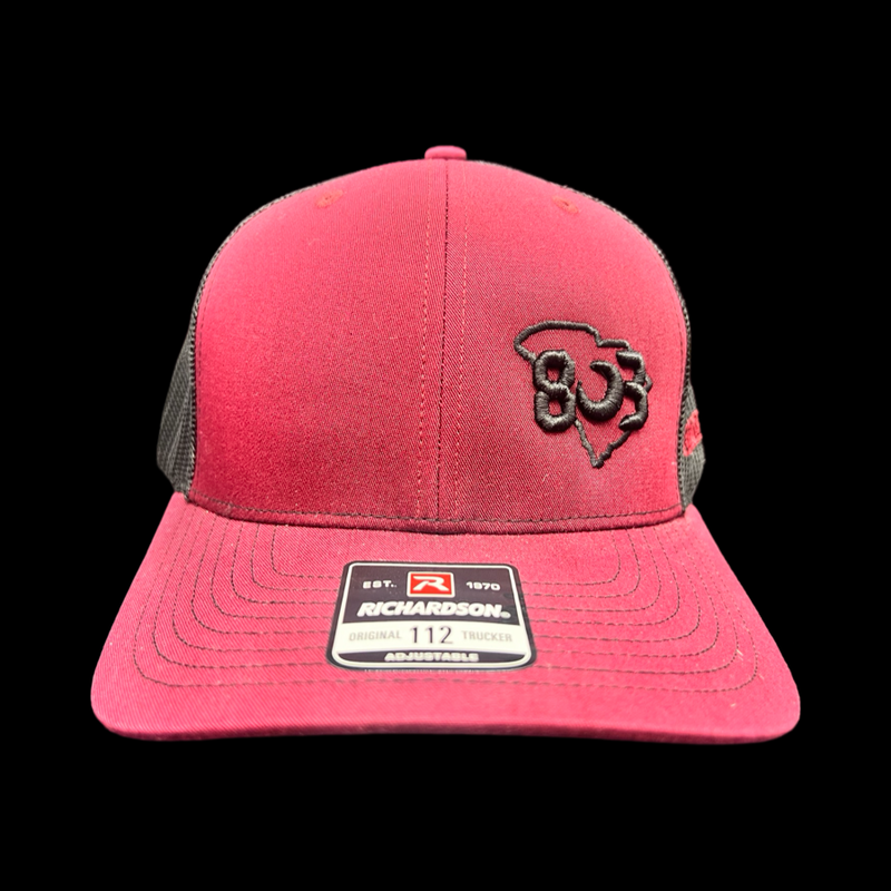 803 Richardson Offset Carolina Garnet Black Trucker Hat