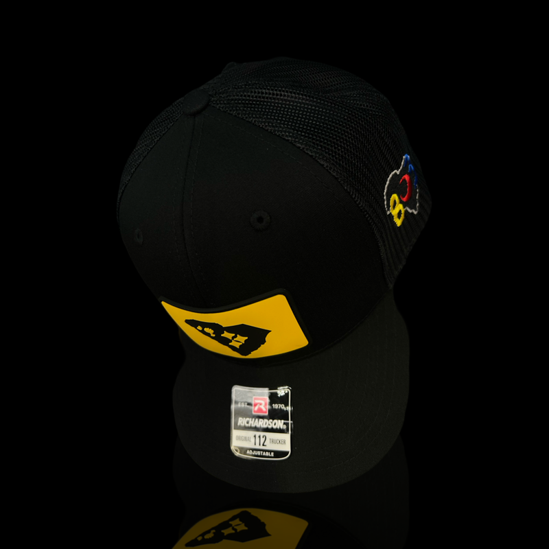 Richardson 112 Black and Gold Has No Borders Trucker Hat