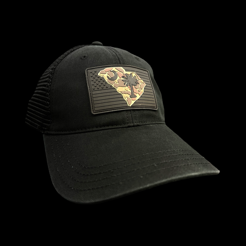 843 Richardson Black Duck Camo Performance PVC Patch Relaxed Trucker Hat