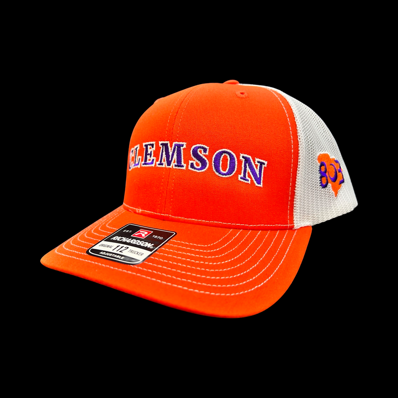 803 Richardson Clemson Orange White Script Trucker Hat