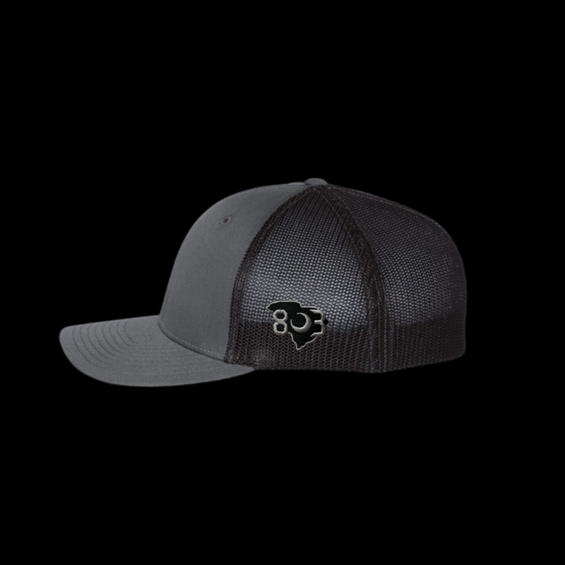 **SCRIPT TRUCKER** Gray Collegiate Script Logo Charcoal Black Special Edition Snapback Hat