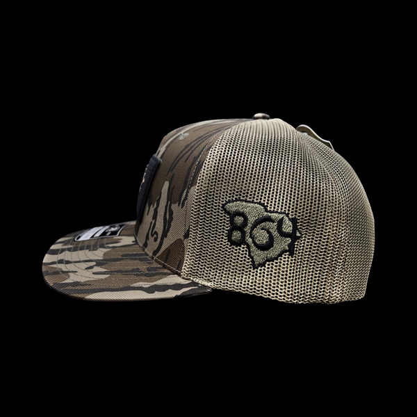 864 Richardson Bottomlandblack Camo Black Performance PVC Patch Trucker Hat