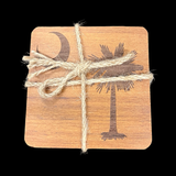 Palmetto Moon State Acacia Wood Laser Etched Square Coaster Set