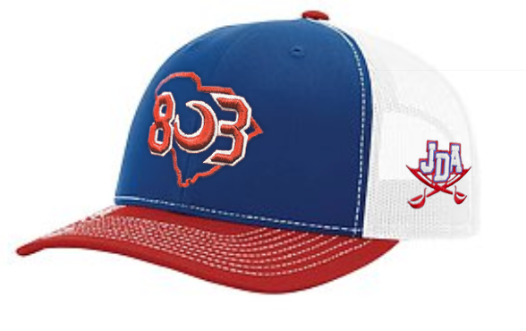 PRE_SALE: 803 JDA Raiders Red Blue White Special Edition Structured Trucker Hat