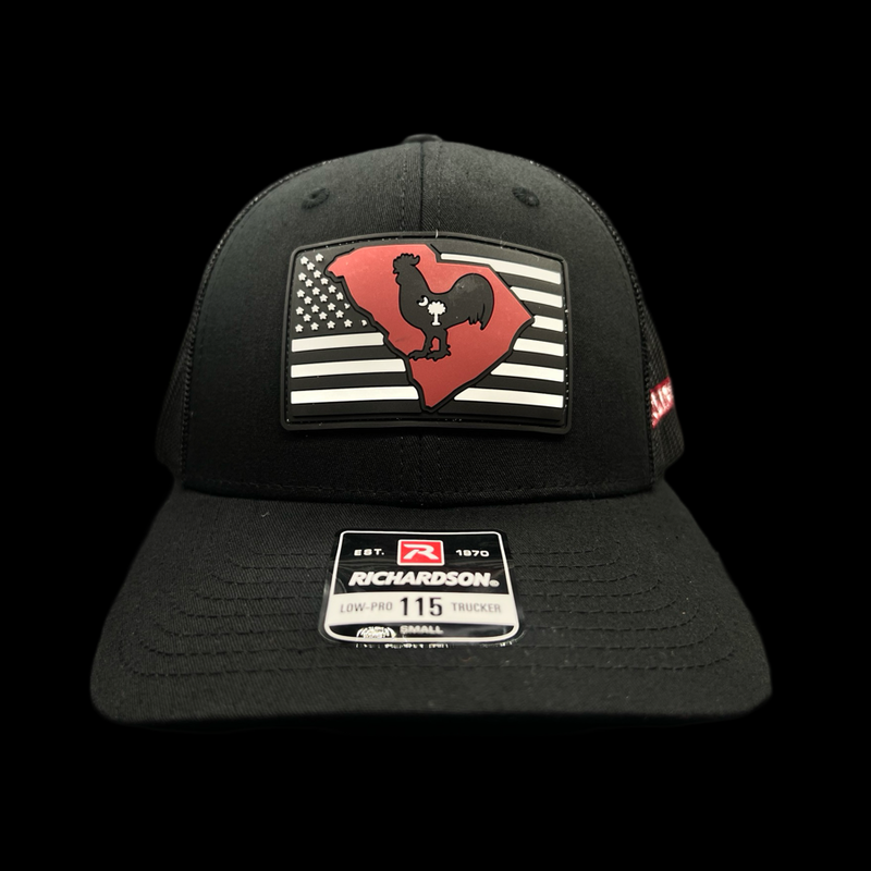 Richardson 115 Snap Hometown Rooster Black Performance Low Profile Trucker Hat