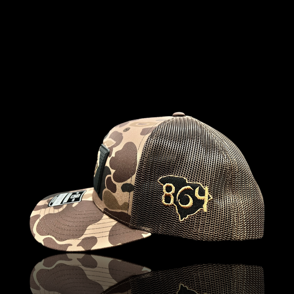 864 Richardson Brown Duck Camo Blackout Performance PVC Patch Trucker