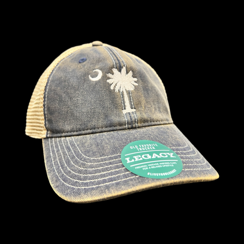 1776 Legacy Navy Khaki Palmetto Moon Relaxed Trucker Hat