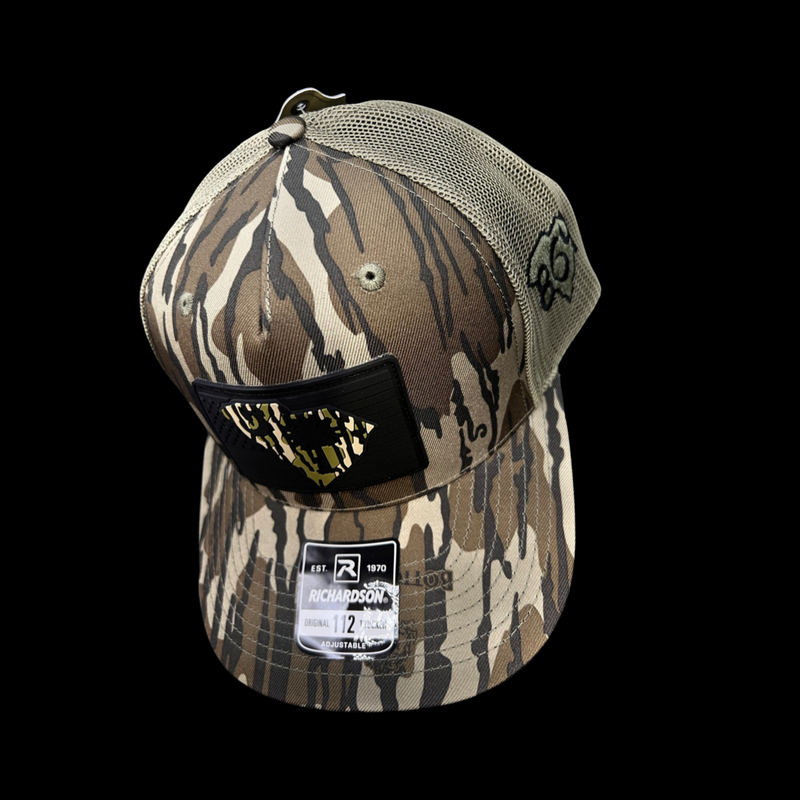 864 Richardson Bottomlandblack Camo Black Performance PVC Patch Trucker Hat