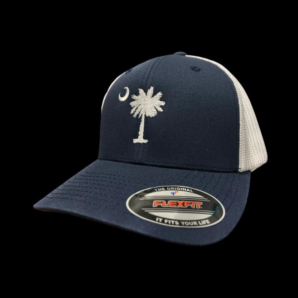 Flexfit 1776 Navy White Palmetto Moon Fitted Trucker Hat