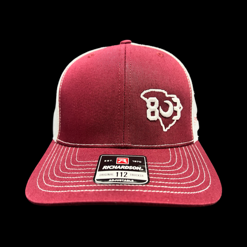 803 Richardson Offset Carolina Garnet White Trucker Hat