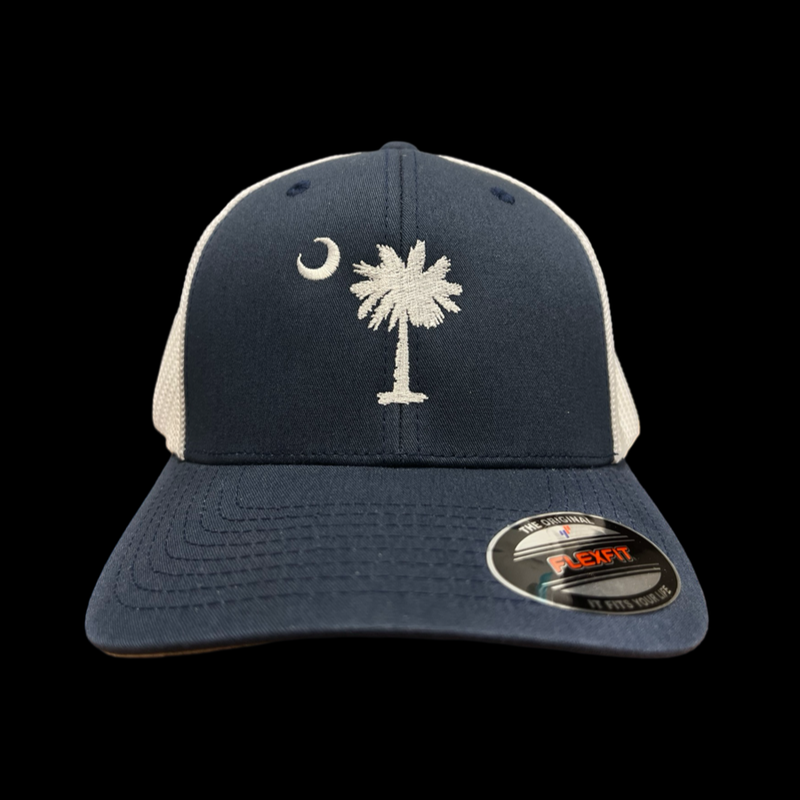 Flexfit 1776 Navy White Palmetto Moon Fitted Trucker Hat