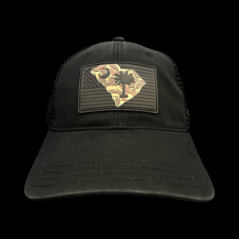 843 Richardson Black Duck Camo Performance PVC Patch Relaxed Trucker Hat