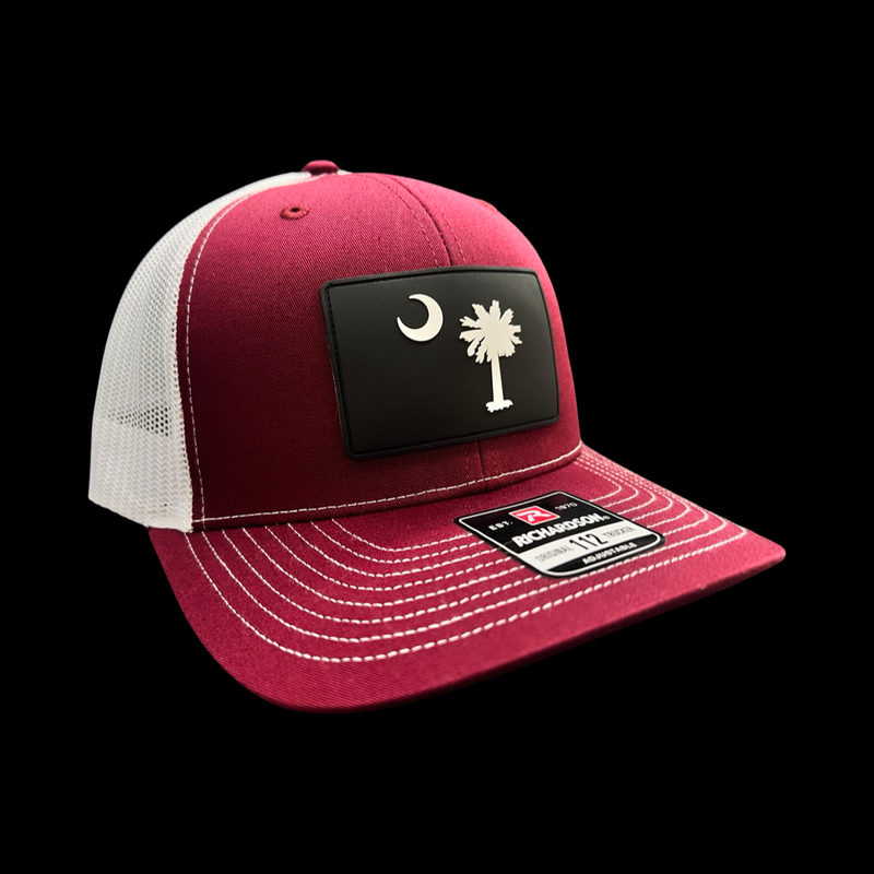 Richardson Garnet White Palmetto Moon Black Performance PVC Patch Trucker Hat