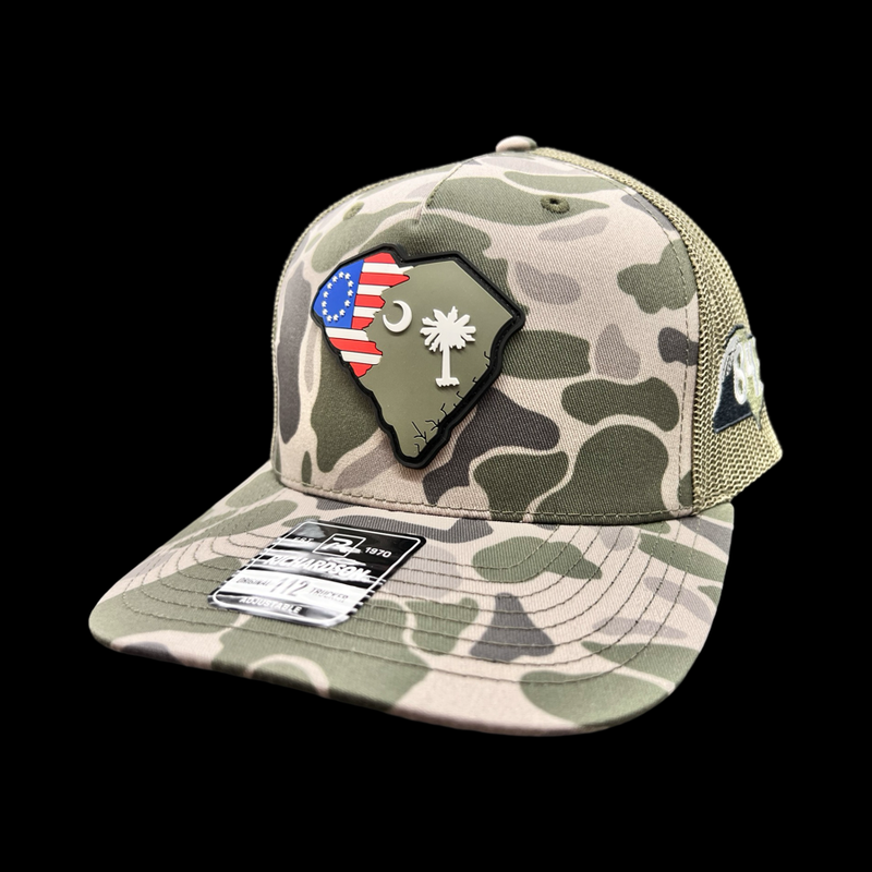 843 Richardson Marsh Duck Camo Betsy Ross Performance PVC Trucker