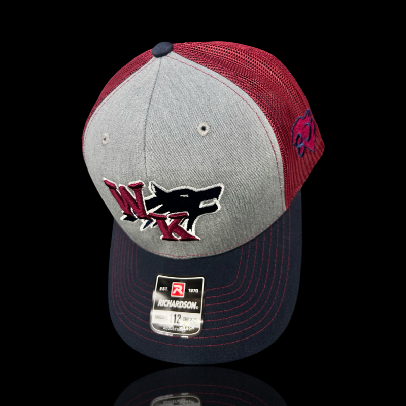 White Knoll Timberwolves 803 Special Edition Navy Heather Maroon Trucker Hat