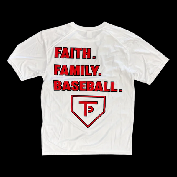 Thomas Powell Hometown Faith Family Baseball Performance Tee