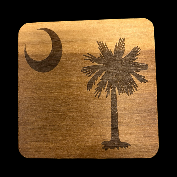 Palmetto Moon State Acacia Wood Laser Etched Square Coaster Set