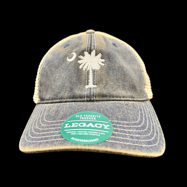 1776 Legacy Navy Khaki Palmetto Moon Relaxed Trucker Hat