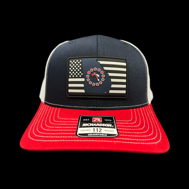 Richardson 112 Hometown Georgia Baseball Red Navy Performance Trucker Hat