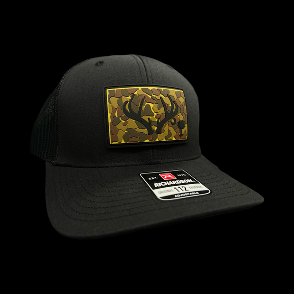 803 Oldscool Camo Antlers Performance Patch Trucker Hat