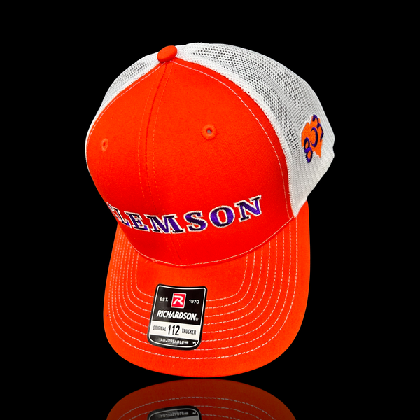 803 Richardson Clemson Orange White Script Trucker Hat