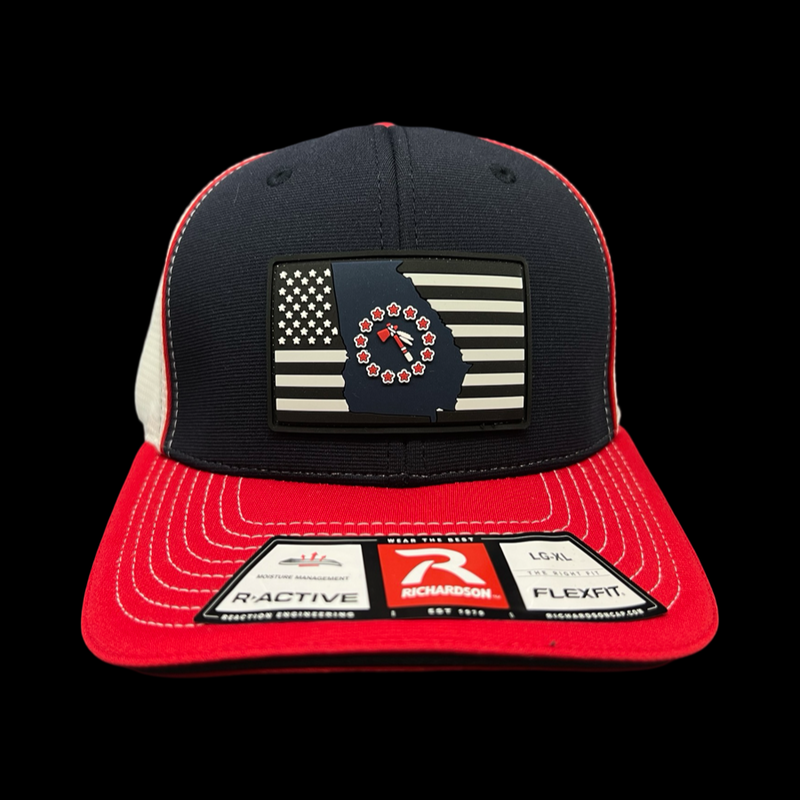 Richardson 173 Hometown Georgia Baseball Red Navy Performance Fitted Sportmesh Hat