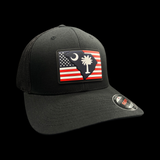 Flexfit Black Old Glory SC State Performance PVC Patch Fitted Trucker Hat