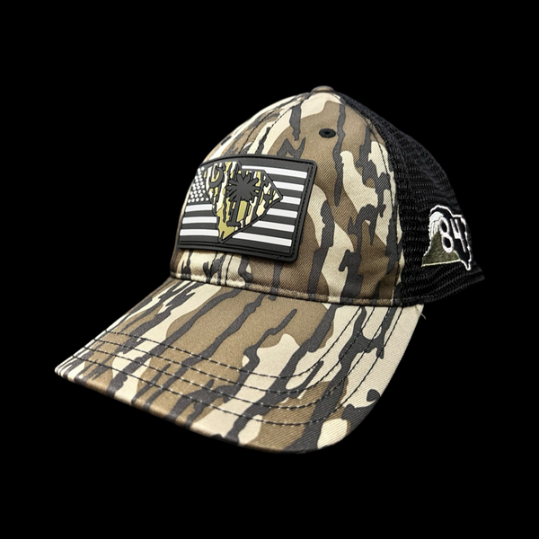 843 Lowcountry Richardson Bottomland Camo Performance PVC Patch Relaxed Trucker Hat