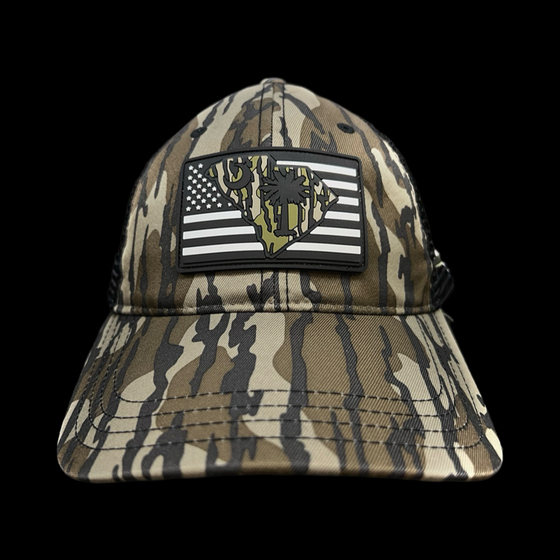 843 Lowcountry Richardson Bottomland Camo Performance PVC Patch Relaxed Trucker Hat