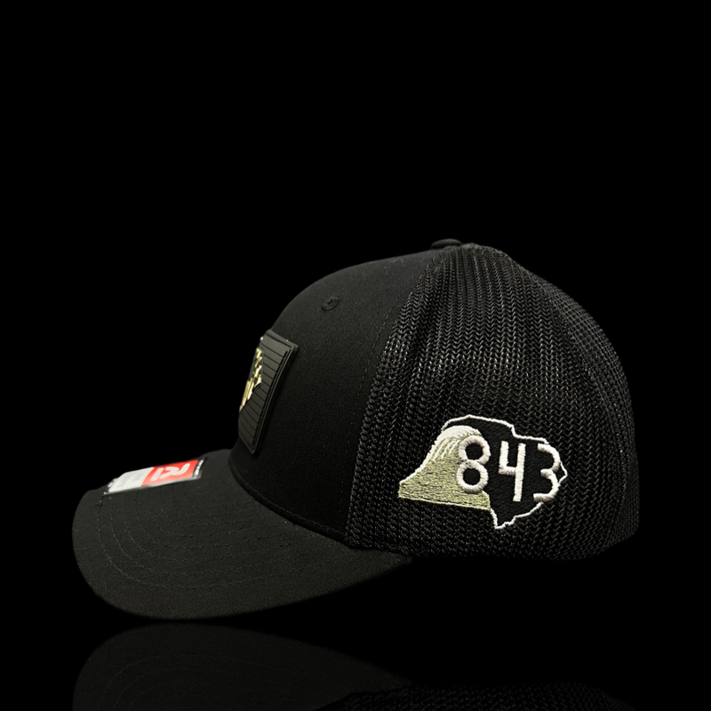 843 Lowcountry Richardson Bottomlandblack Performance PVC Patch Fitted Trucker Hat