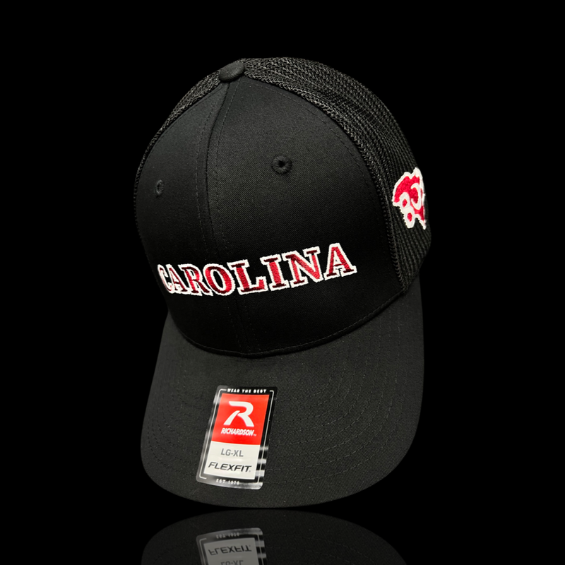 803 Richardson 110 Fitted Carolina Black Widow Flexfit Trucker Hat