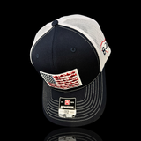 803 Richardson Navy White Embroidered Fish Patch Trucker Hat