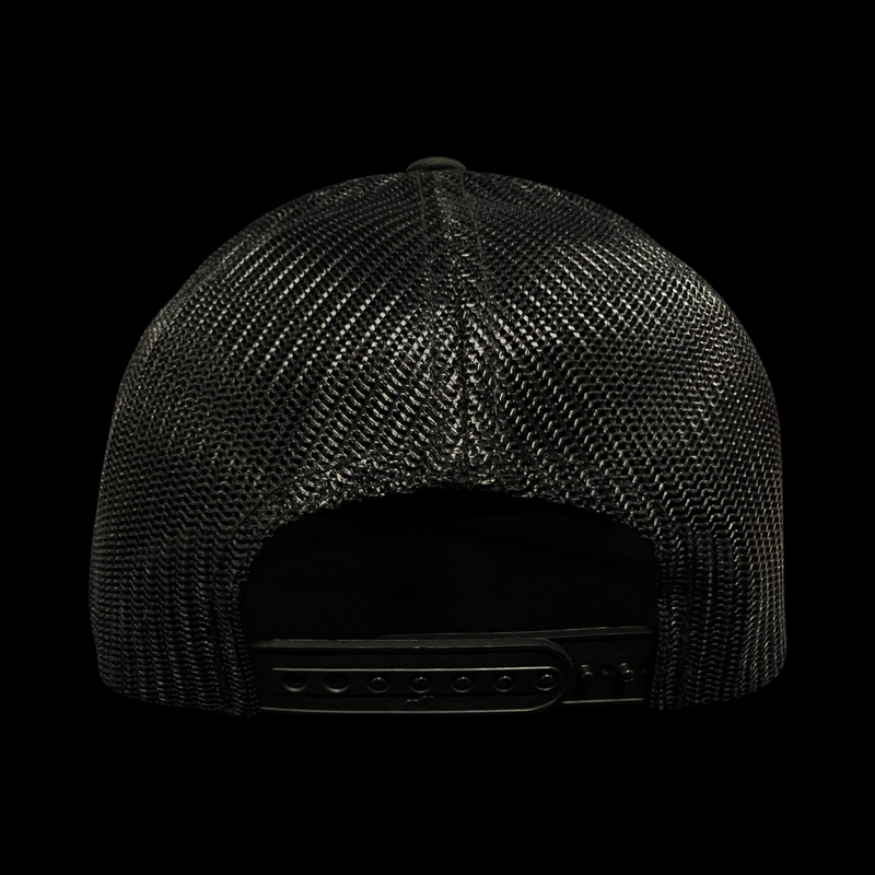 864 Yupoong Black Camo Trucker