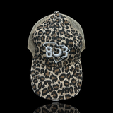 803 Distressed Leopard Criss Cross Pony Relaxed Fit Pony Tail Hat