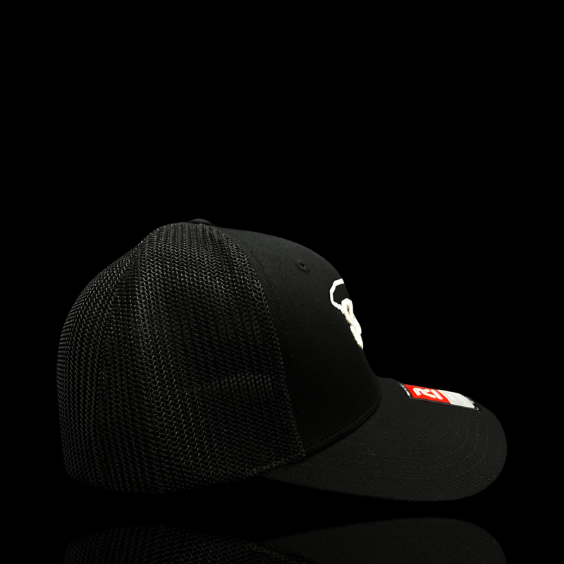 803 Richardson Black Fitted Mesh Flex Trucker Hat