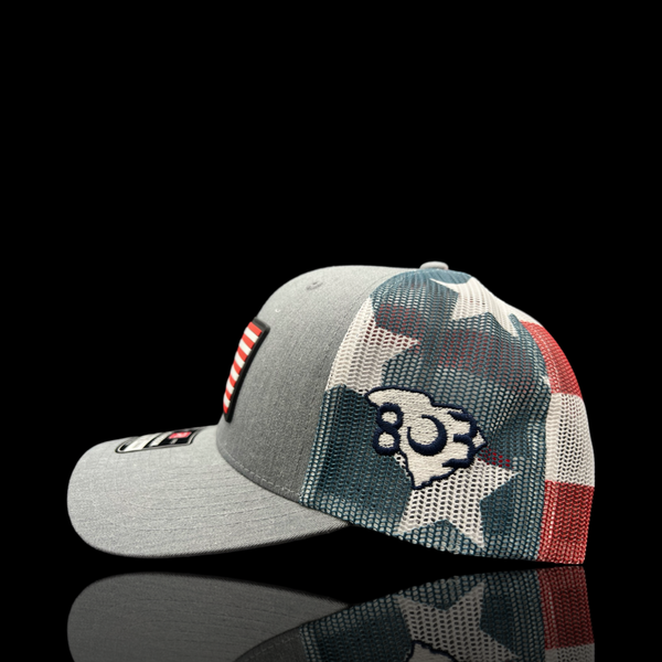 803 Richardson Old Glory RWB Performance PVC Patch with Stars and Stripes Mesh Trucker Hat