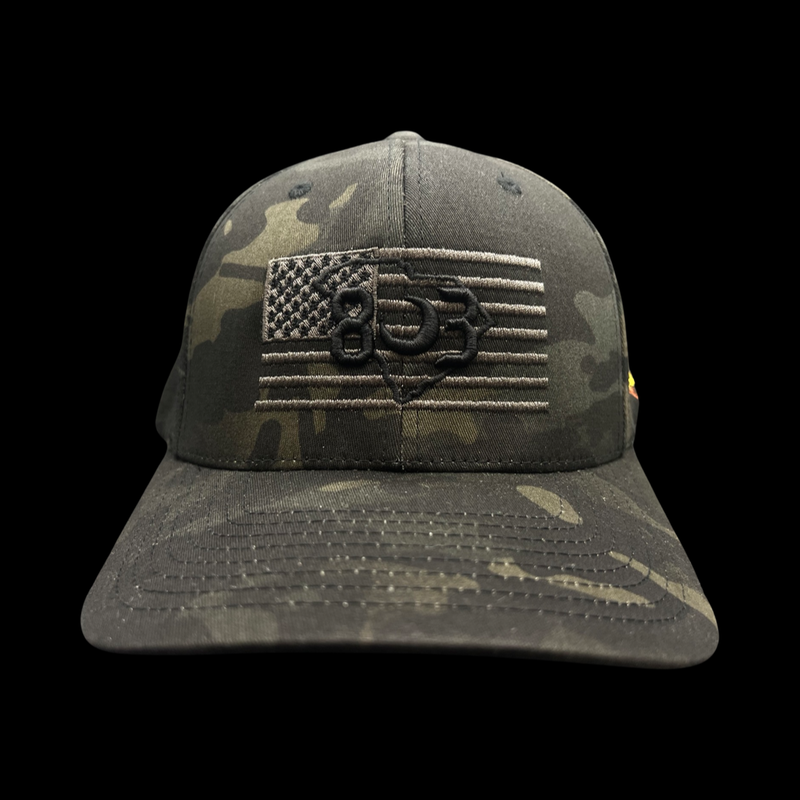 803 America Flexfit Black Camo Fitted Cotton Military Hat