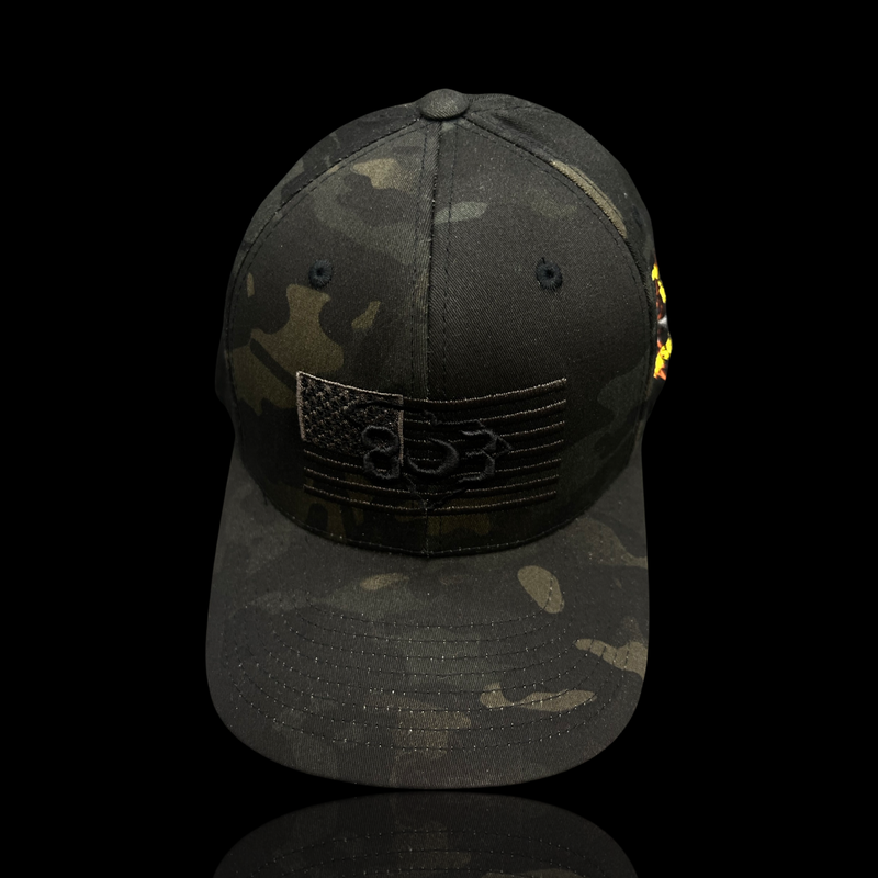 803 America Flexfit Black Camo Fitted Cotton Military Hat