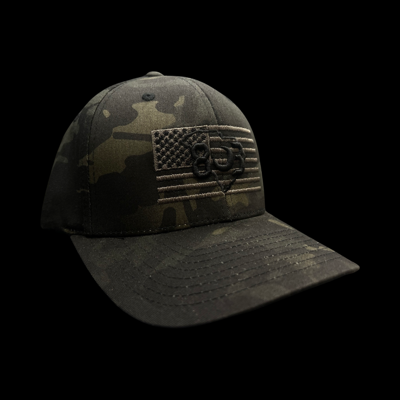 803 America Flexfit Black Camo Fitted Cotton Military Hat