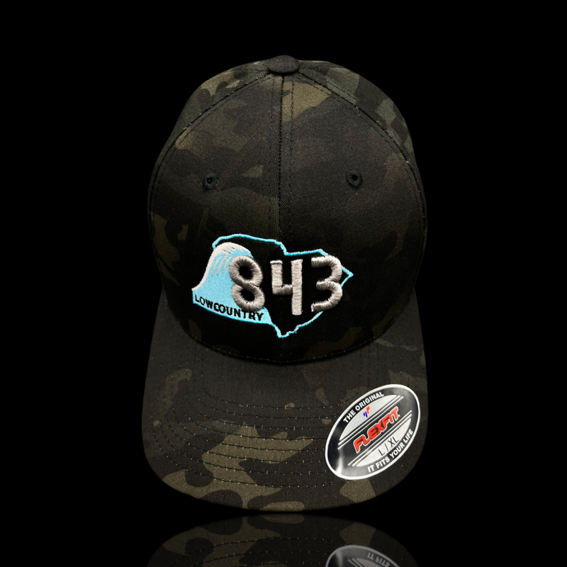 843 Lowcountry Flexfit Black Camo Cotton Hat