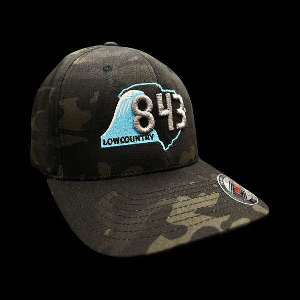 843 Lowcountry Flexfit Black Camo Cotton Hat