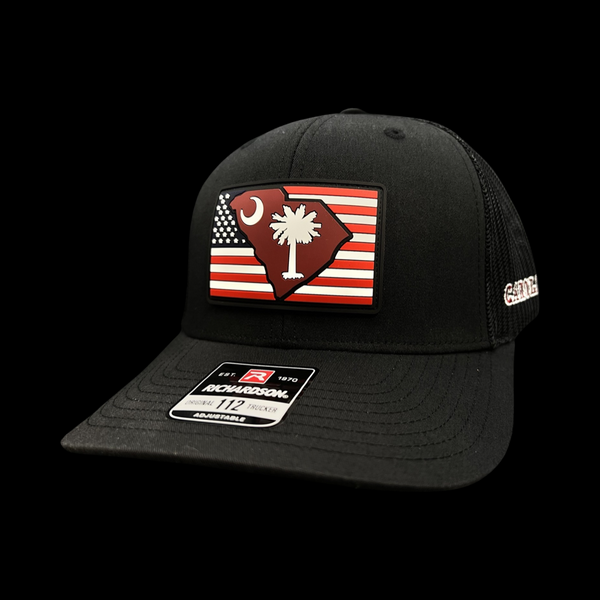 Richardson Black Performance PVC RWB Garnet Patch Trucker Hat