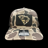 803 Richardson Performance Bark Brown Duck Camo Black PVC Patch Trucker Hat