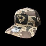 803 Richardson Performance Bark Brown Duck Camo Black PVC Patch Trucker Hat