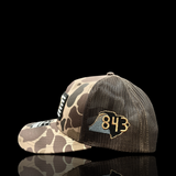 843 Richardson Bark Brown Duck Camo Vintage Black White Performance PVC Patch Lowcountry Trucker