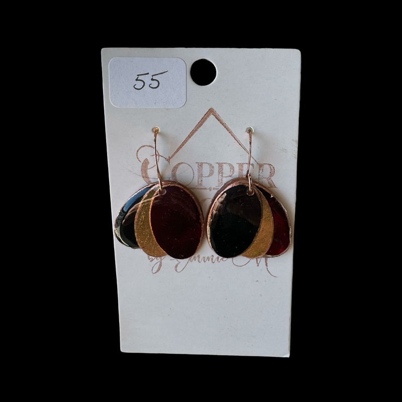 Black and Garnet Locally Made Copper Earrings